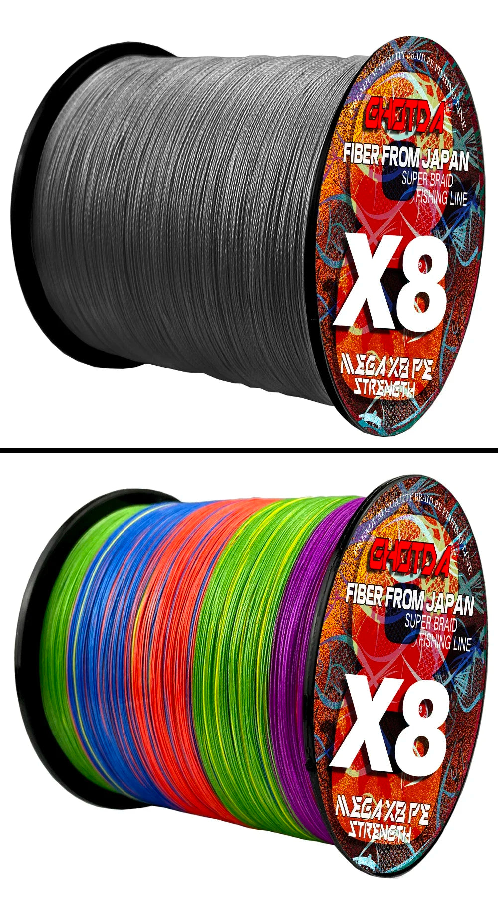 GHOTDA X8 Braided Lure Fishing Lines for JIG Pesca Carp Multifilament Fly Wire PE Line Saltwater 100M 300M 8kg-35kg Strong Cord
