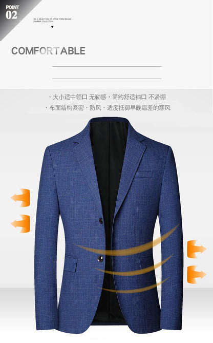 Herr Slim Fit Blazer – Rutig Strükfri Kavaj för Business Casual, Vår & Höst, 3 Färger