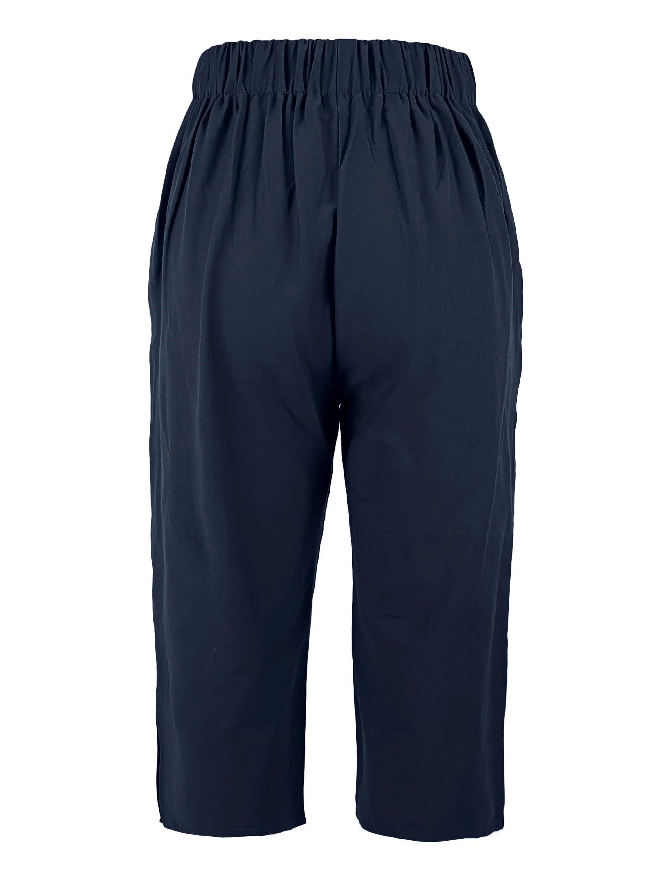Women's High Waisted Capri Trousers Summer Stretch Cropped Pants with Pocket and Button Details Navy Blue Casual Comfort