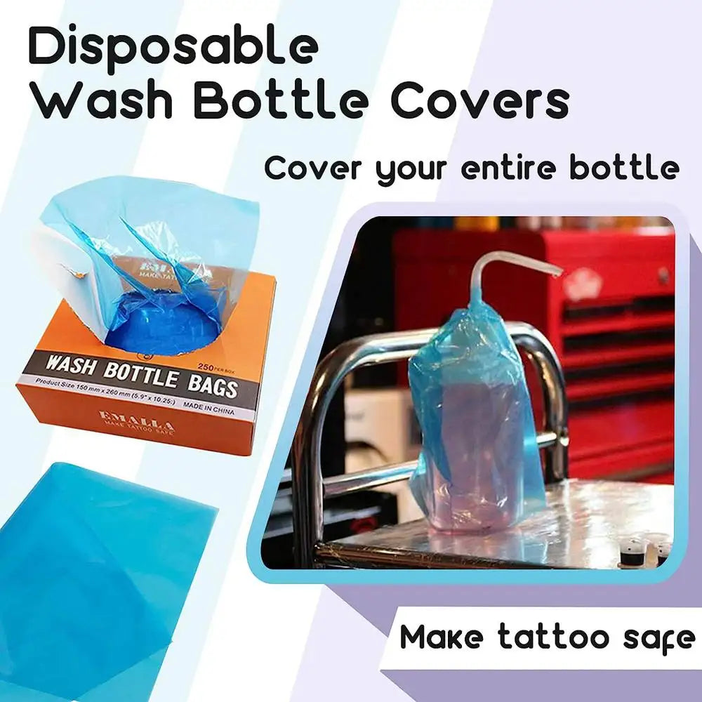 250pcs Tattoo Wash Bottle Bags and 250/500ml Tattoo Wash Bottle for Green Soap Bottle Cleaning Supply Tattoo Accessories
