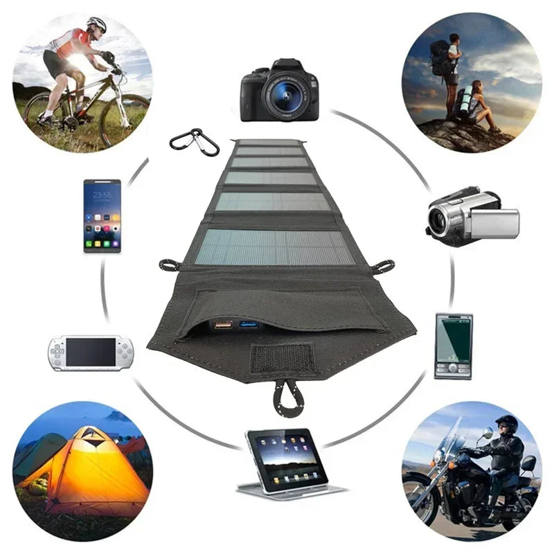 Hopfällbar Solpanel 20W – 6 Paneler, USB 5V, IP65, Monokristallin, Camping & Friluftsliv