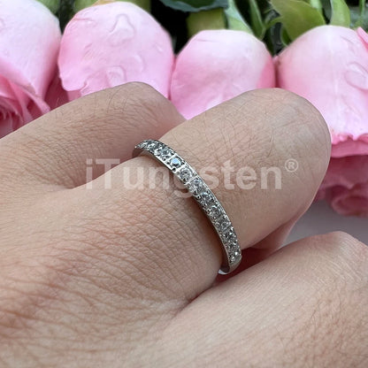ITungsten 2/3/4mm Men Women Titanium Princess Cubic Zirconia CZ Inlay Ring Nice Eternity Engagement Wedding Band