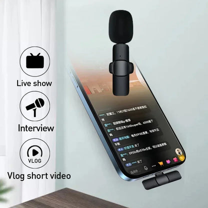 Wireless Lavalier Microphone 2.4G Mini MicPortable Audio Video Recording Mini Mic for iPhone Android Live Broadcast Gaming Phone