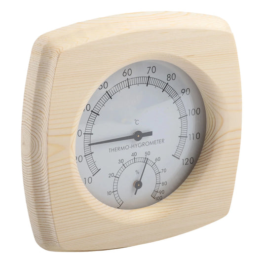 140 mm termometer och hygrometer i trä för bastu