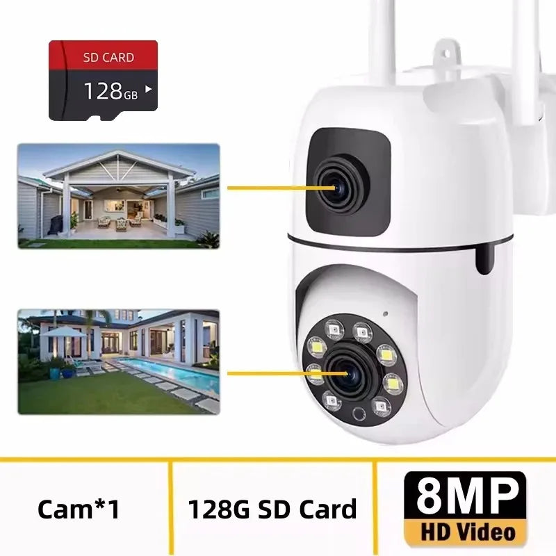 8MP Wifi Wireless Security Surveillance PTZ Camera 2 Lens 8X Zoom Camera 5MP Tracking Two-way Audio Night Color Pet Baby Monitor