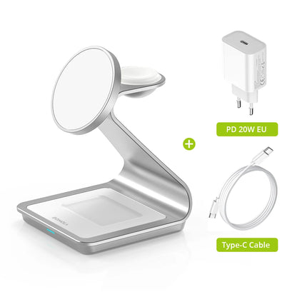 BONOLA 3-i-1 trådlös laddstation för iPhone, Apple Watch och AirPods