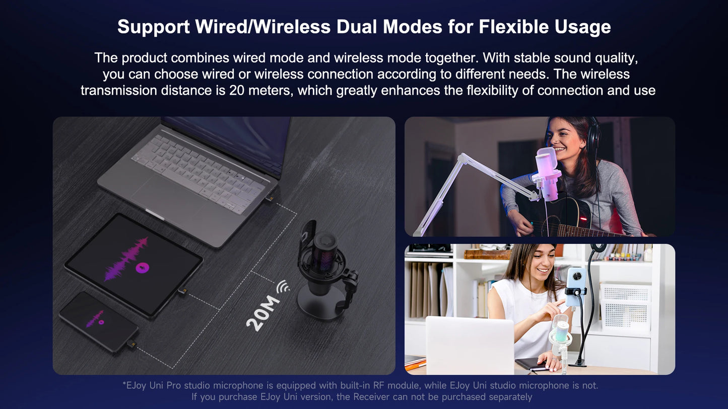 Ejoy Uni Pro wireless gaming microphone for streaming,recording, podcast, youtube. Compatible with Mac OS, PS4/ 5