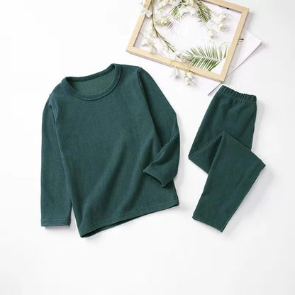 For German velvet warm children's self-heating fiber underwear set boys warm autumn clothes autumn and winter pants girls warm