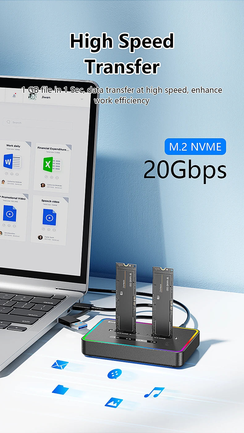 Blueendless Dual-Bay M.2 NVME SSD Clone Docking Station 20Gbps USB3.2 USB C Type C OFFline Cloner Duplicator NVme PCIE Enclosure