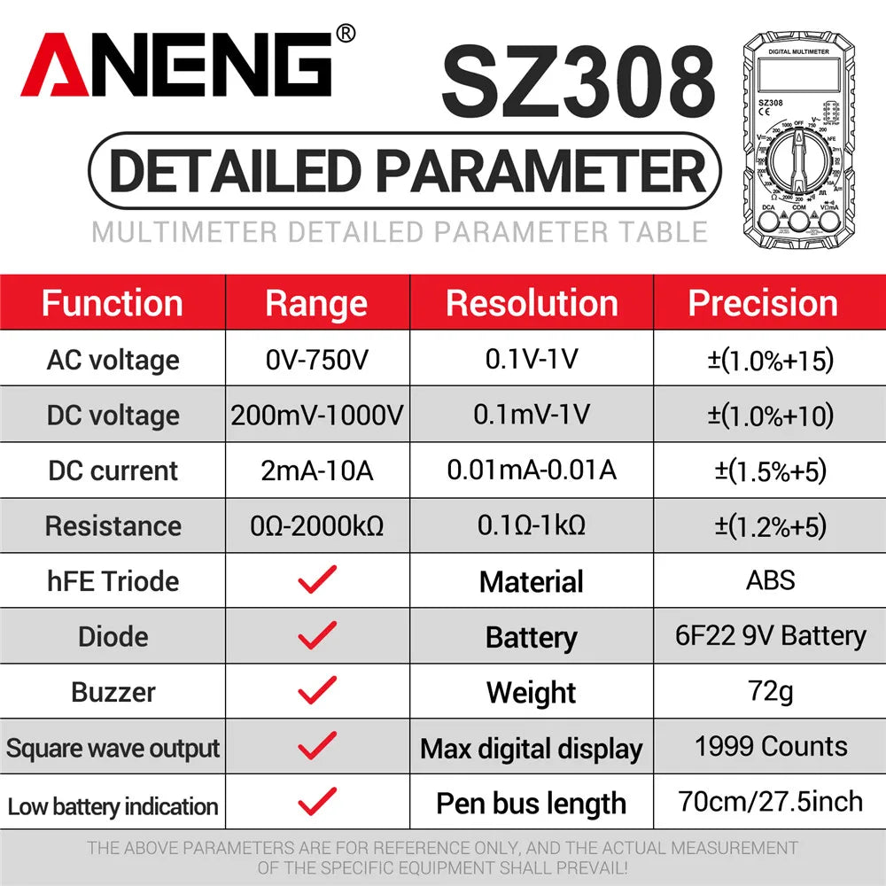 ANENG SZ308 digital multimeter med VD802-spänningspenna