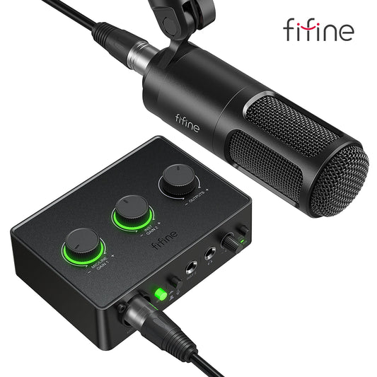 FIFINE Podcast-kit med dynamisk mikrofon och ljudkort, allt-i-ett-studiiset för PC, instrumentinspelning och streaming - KS6