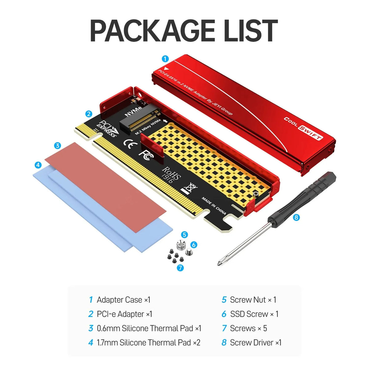 M.2 NVMe till PCIe x16-adapter med kylfläns – JEYI