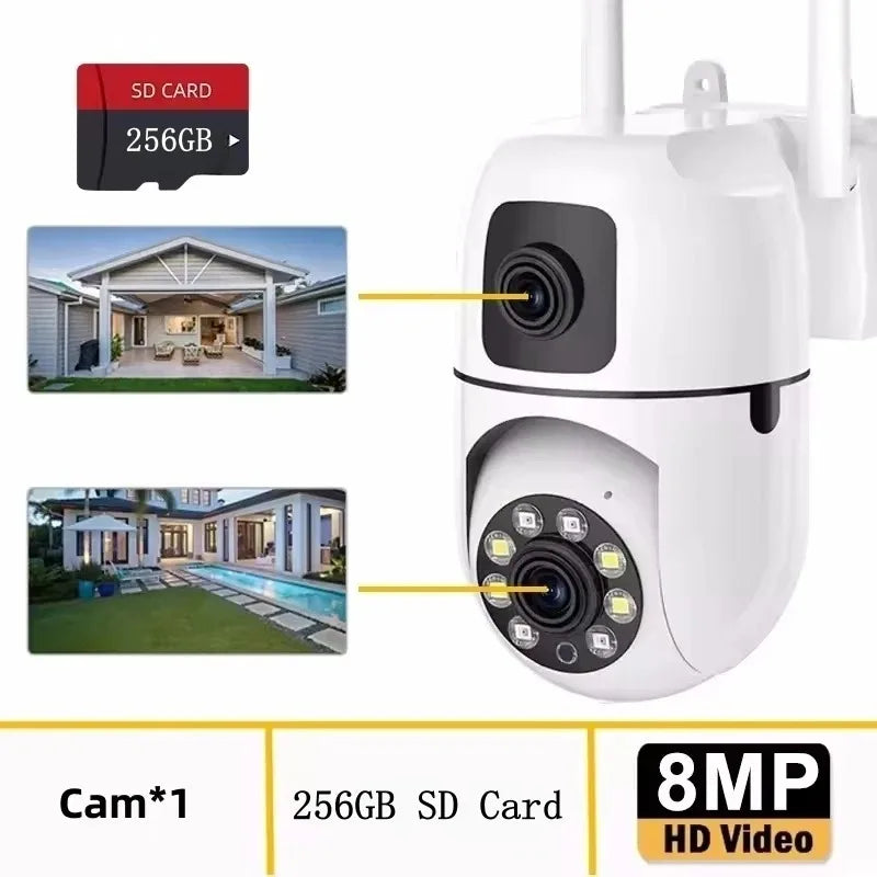 8MP Wifi Wireless Security Surveillance PTZ Camera 2 Lens 8X Zoom Camera 5MP Tracking Two-way Audio Night Color Pet Baby Monitor