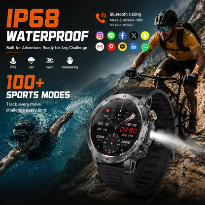 Militär Smartklocka Herr 2026 – 1,7" AMOLED, Bluetooth-samtal, IP68, 1000mAh, 100+ Sportlägen, EU-lager