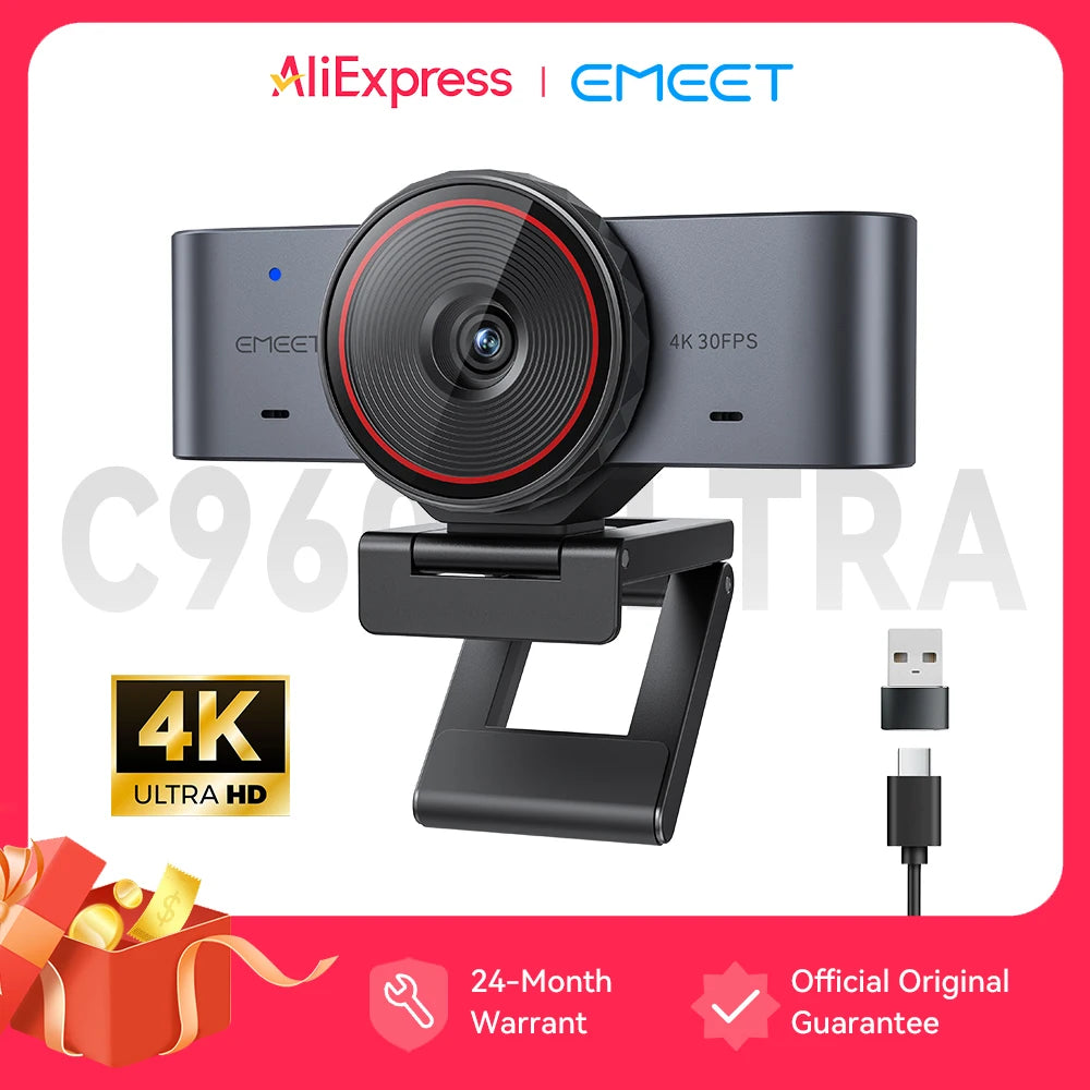 Webcam 4K Ultra HD with 1/1.5"Large Sensor & Metal Body,PC Accessories USB Camera for Online Meetings/Streaming/Content Creation