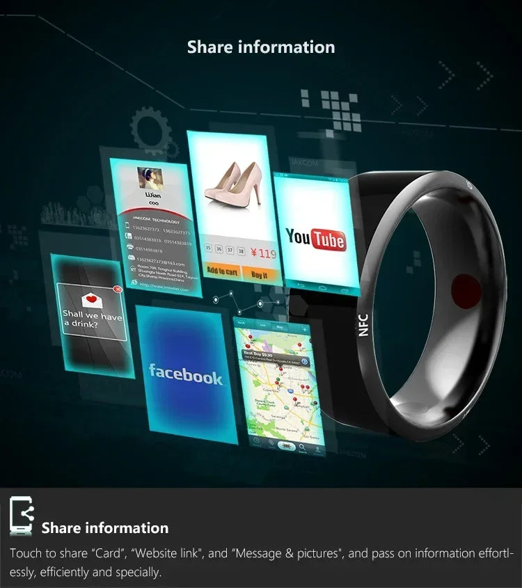 Fashion NFC Control Smart Ring New Electronic Bluetooth Ring Solar Ring IC Rewritable Analog Access Card Tag Key Ip68 Waterproof