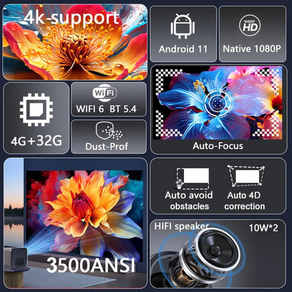 Huaweishi-J10 LED Projector, 1920x1080P, Autofocus, 4K, HD Video, Outdoor Mobile Phone, Android Smart Home Theater, New