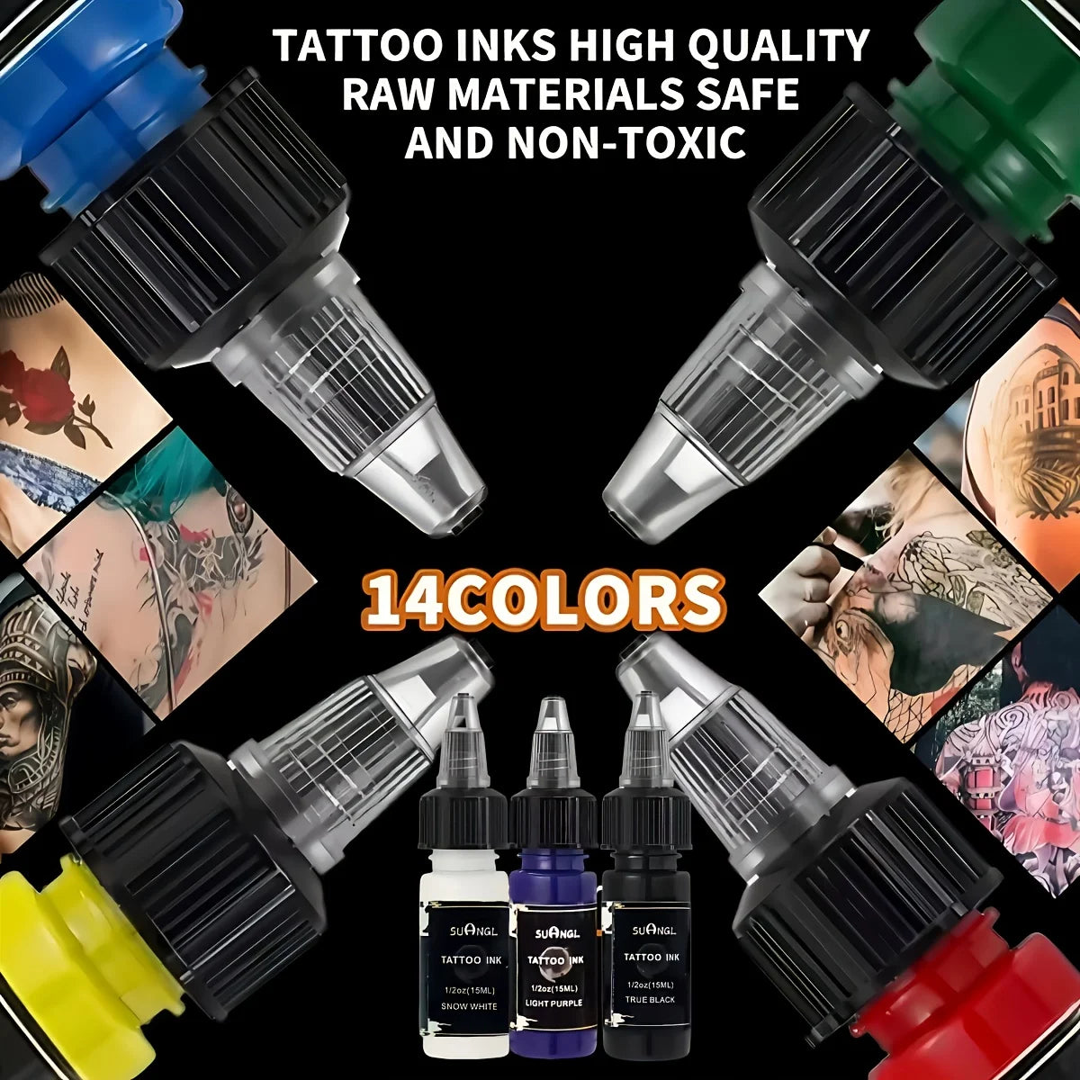 14-Color Tattoo Ink Set - 0.5oz Professional Pigments for Vibrant, Long-Lasting Body Art