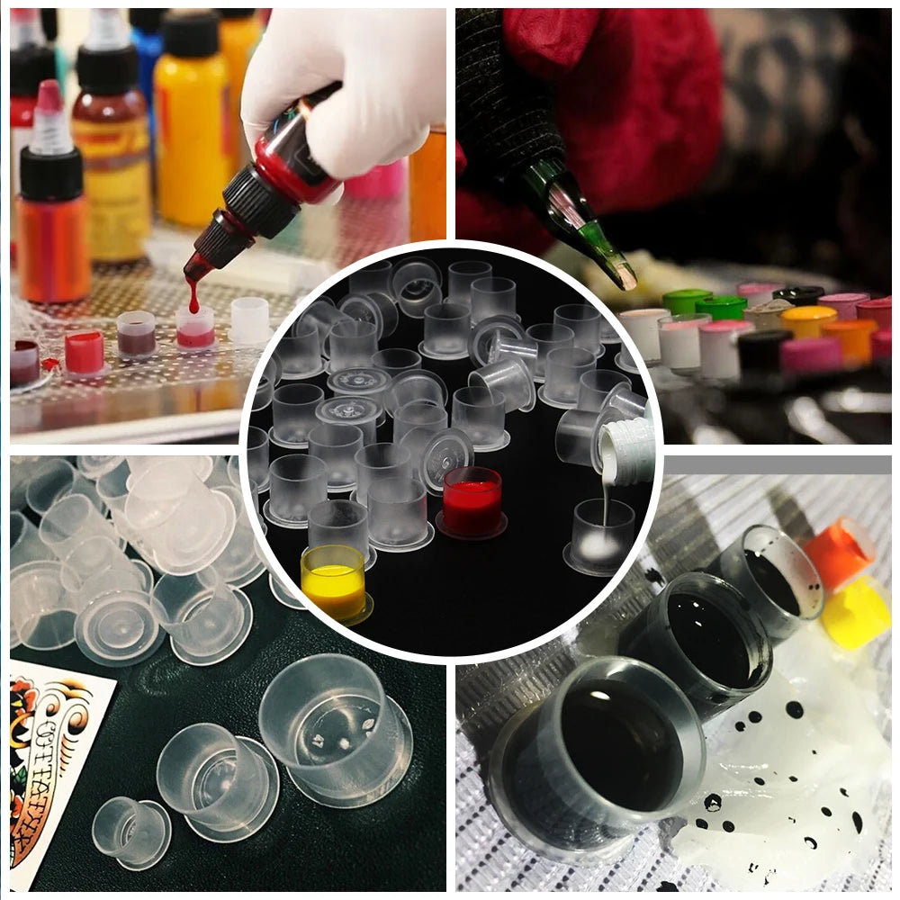1000/500/100pcs Plastic Tattoo Ink Cups Caps 17mm 14mm 11mm Clear Self Standing Ink Caps Tattoo Pigment Cups Supply for Inks