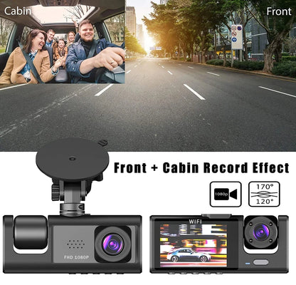 Wifi 3 Channel Dash Cam Three Way Car DVR Inside Vehicle Camera DVRs Recorder HD 1080P Video Mini Registrator Dashcam Camcord