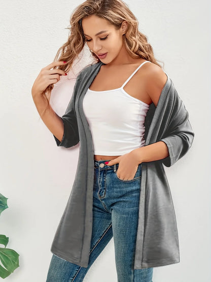 Dam Plus Size Elegant Kofta – Halvlång 3/4-ärm Hög Stretch Öppen Casual Höst/Vinter, 9 Färger XL–4XL
