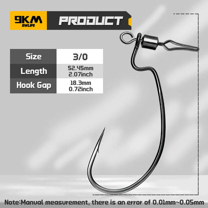 9KM 30Pcs Ewg Drop Shot Hooks with Swivels Bass Fishing Texas Rig Hooks Worm Fishing Hook High Carbon Steel