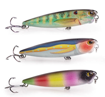 Hanlin Popper 6.5cm/2.56in/5.5g Topwater Baits Walk The Dog Rattle Wobble Fishing Lures Floating Hard Plastic Bass Tackle
