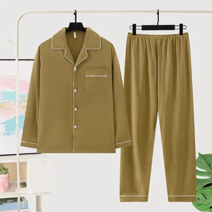 Herr Pyjamas Set Lyx Oversized – Långärmad Enfargad Mjuk Plus Size Höst 2026, 10 Färger L–5XL