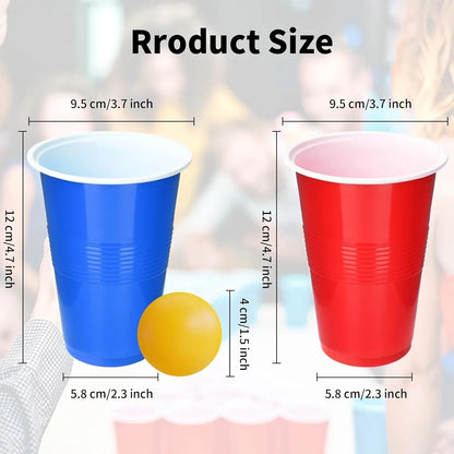 Beer Pong Game Set & Party Cups with Ping Pong Balls Recyclable Plastic Cups for Birthday BBQ Picnic Graduation House Party Work