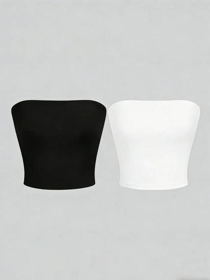 Two Women's Strapless Blouses, Sleeveless Backless Halter-Neck Summer Sexy Short-Sleeved Blouses