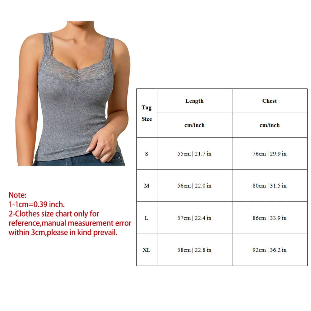 Summer Women's Lace Neckline Seamless Tank Top Slim Fit Knit Camisole Ribbed Basic Tank Tops Sleeveless Streetwear Girls Vest