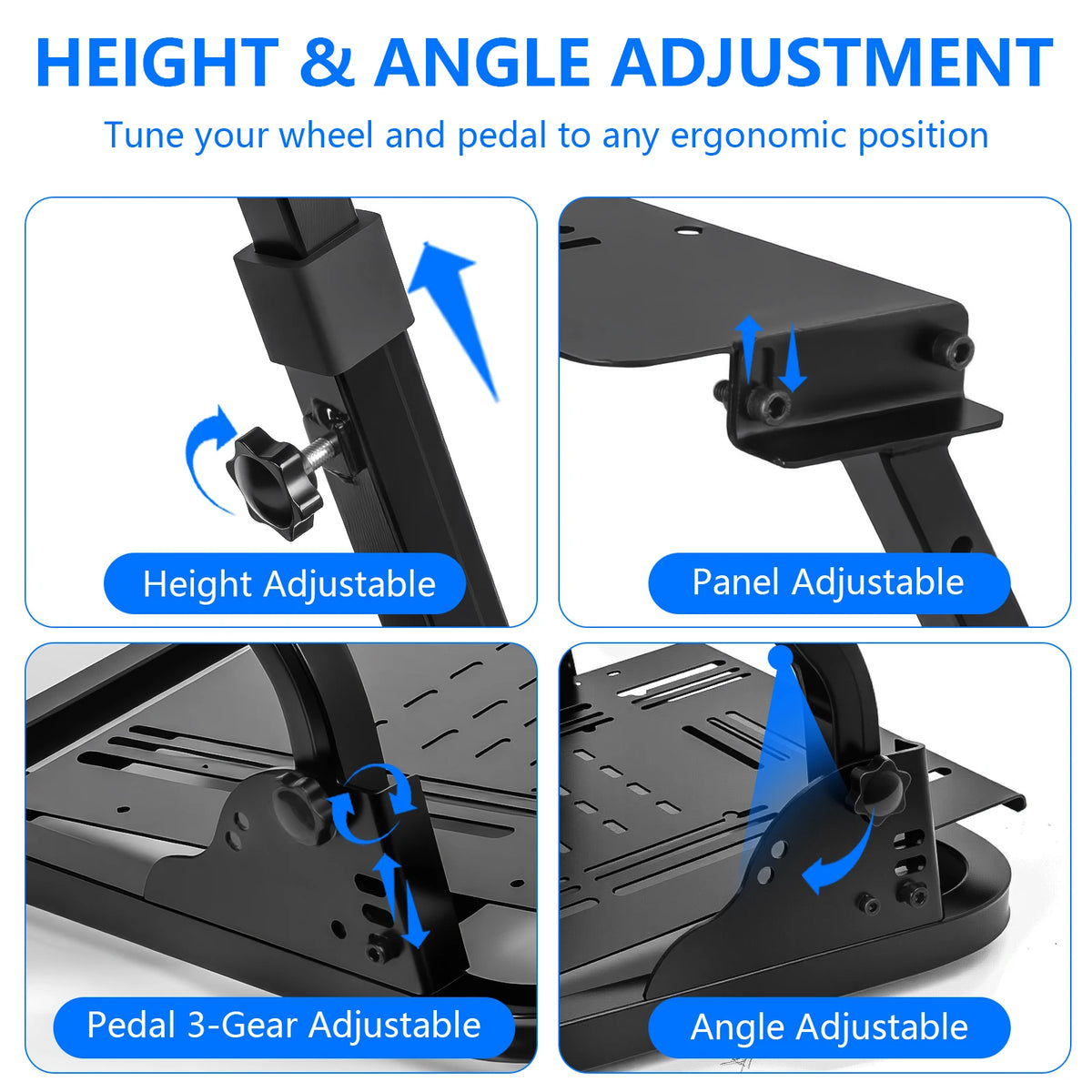 Foldable Racing Steering Wheel Stand Adjustable Universal Steering Wheel Mount Carbon Steel Racing Simulator Stand Anti-slip Feet for Gaming Racing Enthusiasts