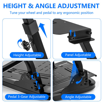 Foldable Racing Steering Wheel Stand Adjustable Universal Steering Wheel Mount Carbon Steel Racing Simulator Stand Anti-slip Feet for Gaming Racing Enthusiasts