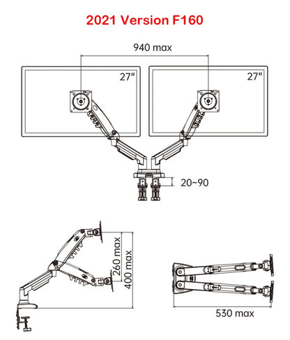 New NB F160 Gas Spring Desktop 17'-27' Dual Monitor Holder Arm With 2 USB3.0 Monitor Mount Bracket Load 2-9 Kg Each Arm