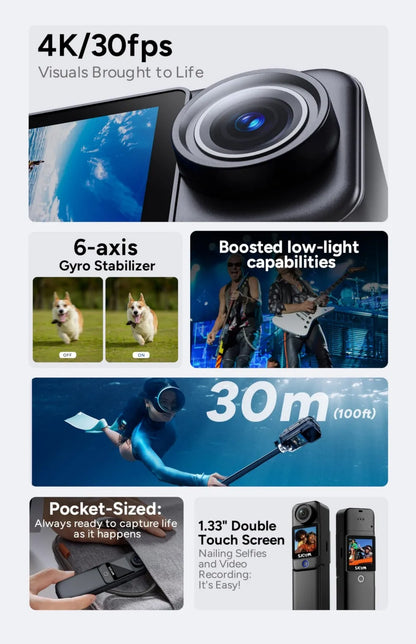 4K VLOGGING Camera C300 SJCAM With Mini Tripod Necklace, Long Battery Six-Axis Gyroscope Anti-Shake Sports Cam for Travel