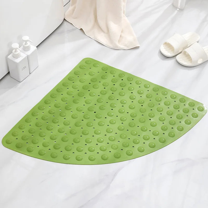 Japanese Style  Corner Fan Shape Bathroom Shower Mat Non Slip Suction Cup Bath Mat Quick‑Drain Anti‑Fall Shower Room Floor Mat