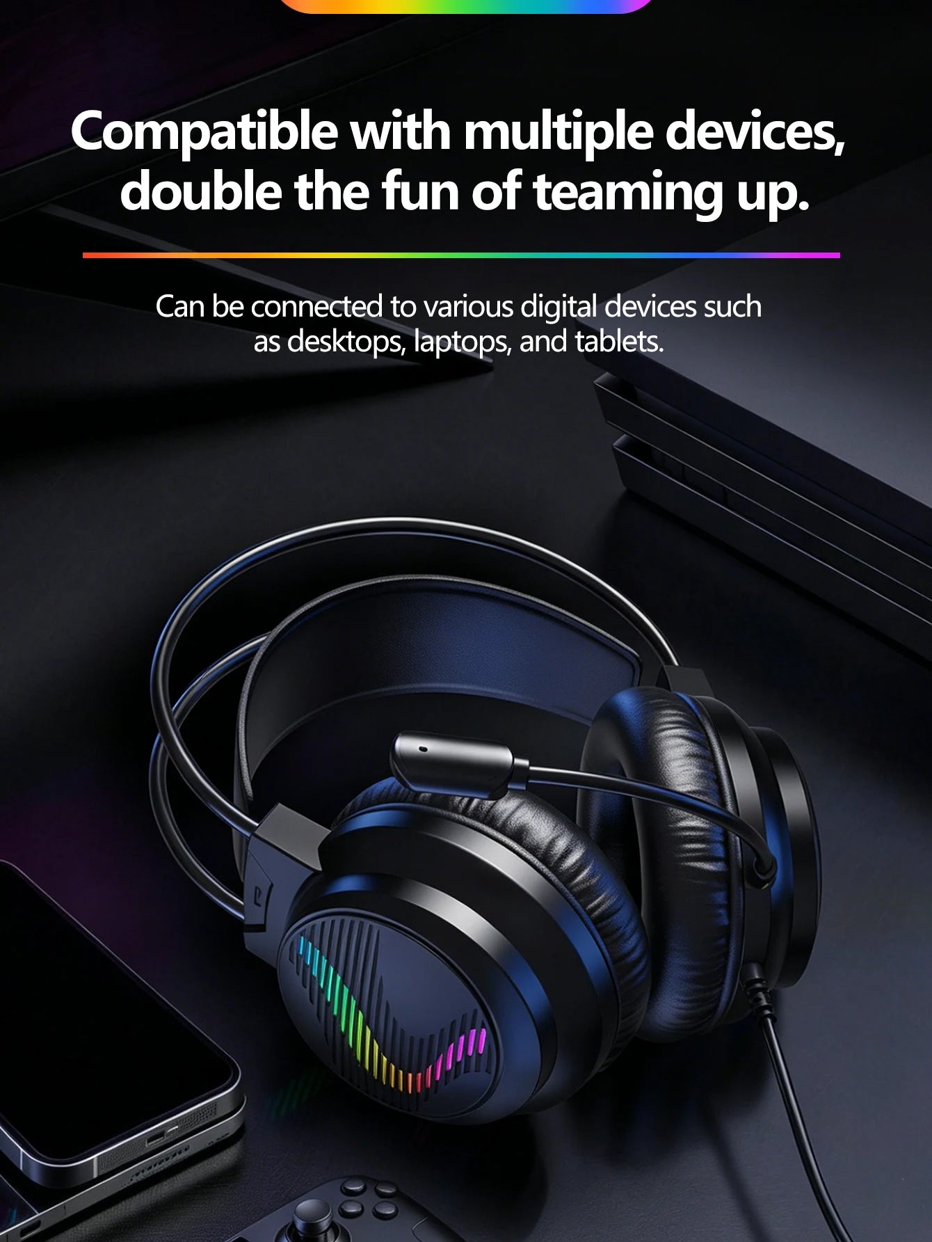 AKKHOO Gaming Headset 3,5mm RGB – 360° Roterbar Mikrofon Minnesskum CE/RoHS Internetcafé Gaming Svart Vit