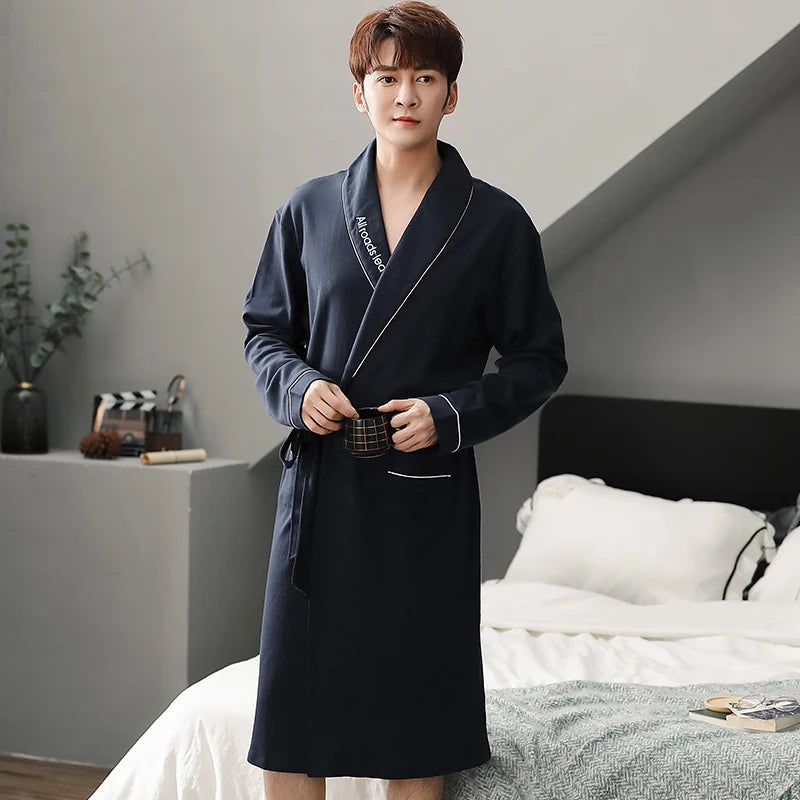 Herr Badrock Lång Kimono – 100% Bomull Rutig Höst, 6 Motiv M–4XL