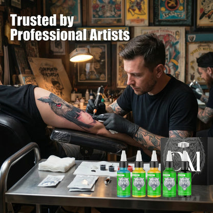 DM Tattoo Ink 15 Color 1OZ/Bottle Natural Plant Extract Pigment Body Painting Long Lasting No Color Loss Professional Tattoo Ink