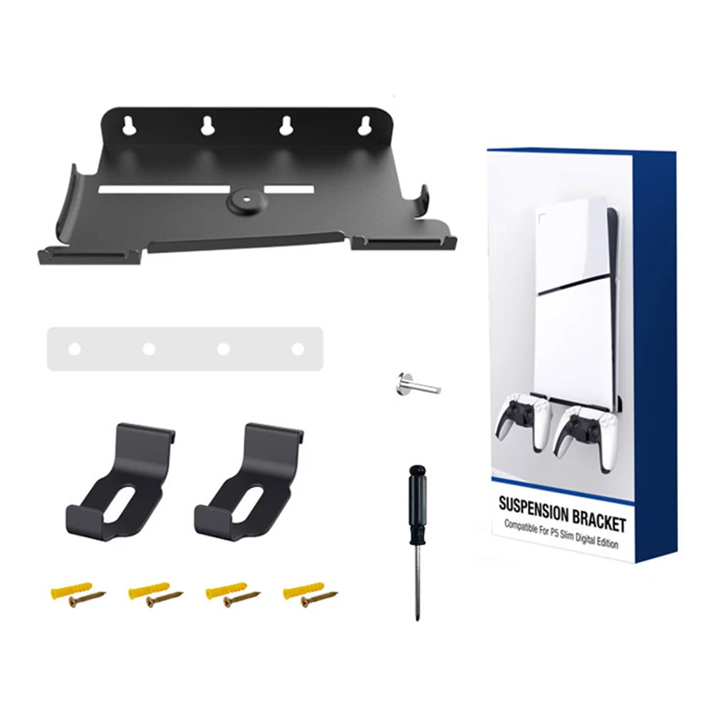 Wall Mount Bracket Display Stand Base with Controller Holder Wall Hanging Stand for PS5 Slim Digital Edition and Disc Edition