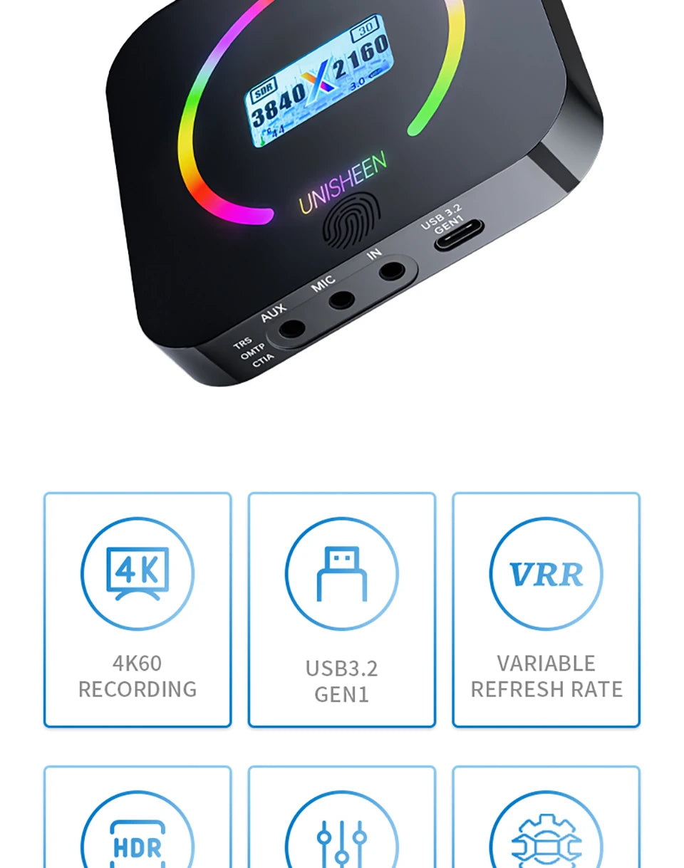 Unisheen UC2700H capture card med 4K 60 Hz-inspelning och HDMI-genomgång