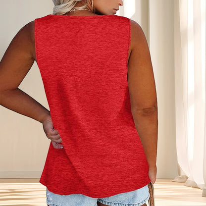 Women'S Plus Size Casual Tank Top with Button Detail - Sleeveless, Solid Color, Stretchy Fabric, Crew Neck, Oversized Fit for Su