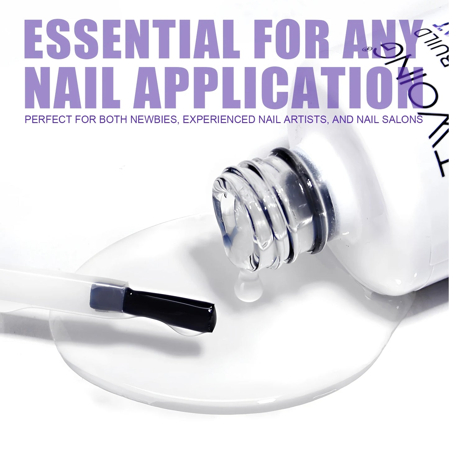 TWOING Rubber Base Coat & No Wipe Top Coat Set 15ml+15ml, Builder Base Gel, Diamond Shine, UV LED Soak Off, Long-Lasting