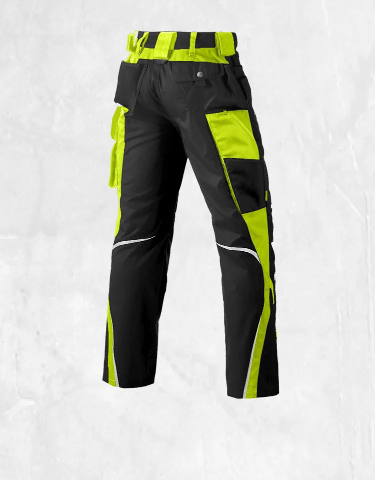Men's Work Pants with Multi Pockets Two Tone Construction Pants with Reflective Stripes Cargo Pants Zipper Front Work Wear Pants