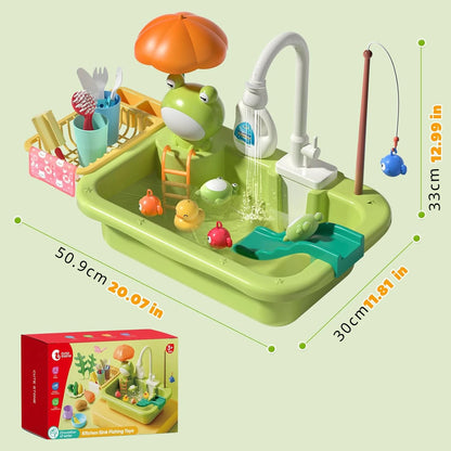Play Sink with Running Water Kitchen Sink Toys Electric Faucet Play Kitchen Toy Pool Floating Fishing Toys for Water Play