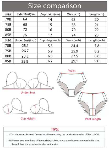 Dam BH & Trosor Set – Push-up Bygel 3/4-kupa Slät Sexig Enfargad Justerbara Band, Röd 70–85B