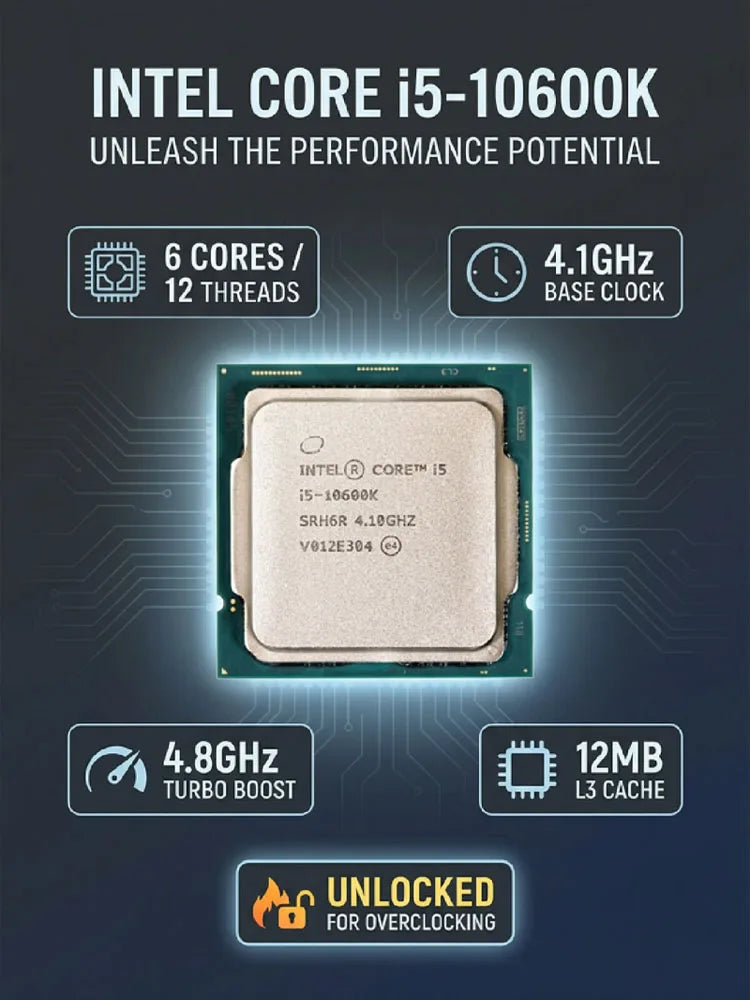 Intel Core i5 10600K Box CPU Processor i5 10th Gen Series 4.1GHz 6-Core 12-Thread L3 12MB 125W LGA 1200