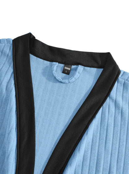 Morgonrock herr med knytbälte och jacquardutförande – M–2XL