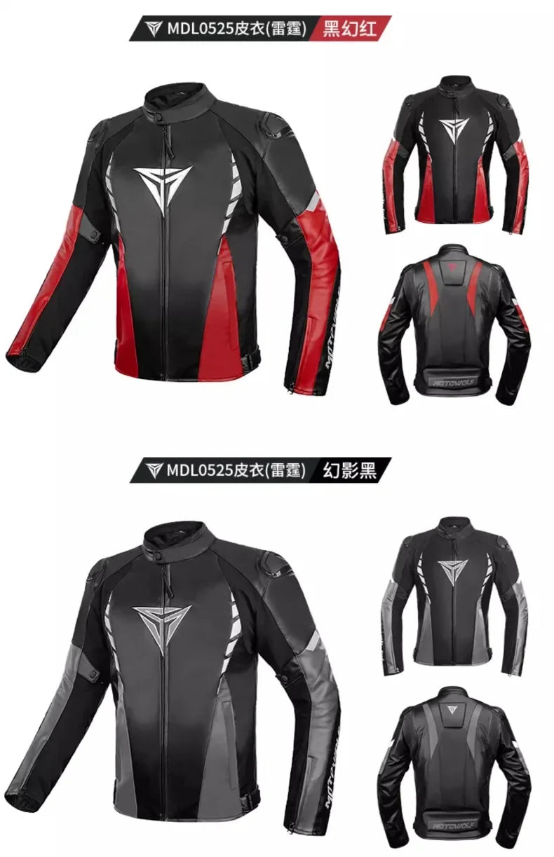 CE Certified Motorbike Leather Jacket for Men Autumn Winter Warm Windproof Riding Coat with Removable Liner Motorcycle Jacket