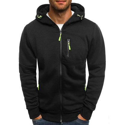 Herr Zip-up Hoodie med Fickor & Eget Tryck – Tunn, Japan-stil | M–4XL